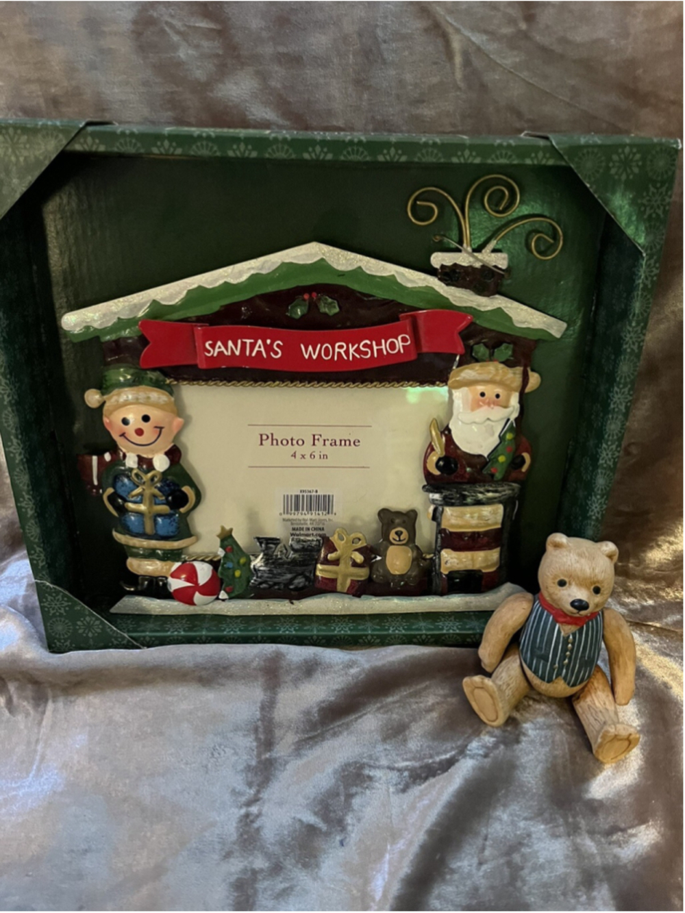 1983 Dept 56 Bisque Porcelain Teddy Bear Figurine Ornament String Jointed GREAT